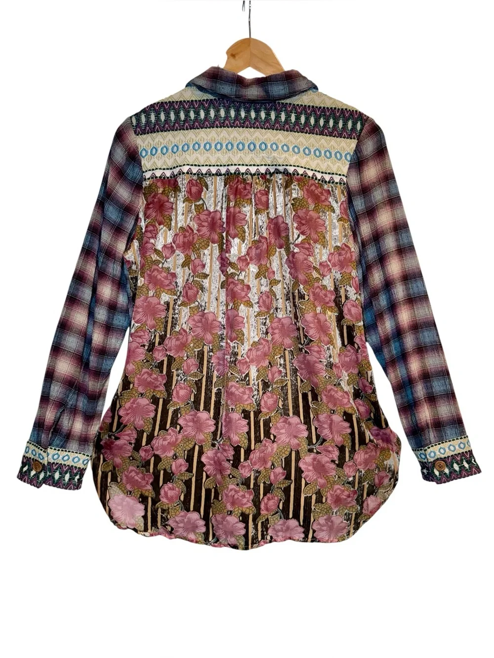 Soft Surroundings Velvet Burnout Floral Plaid Shirt Small